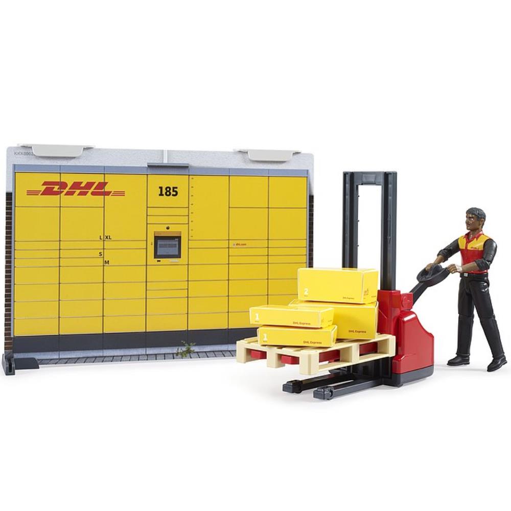 Bruder bworld DHL Paketshop mit Handhubstapler & Figur