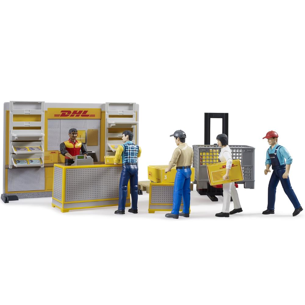 Bruder bworld DHL Paketshop mit Handhubstapler & Figur